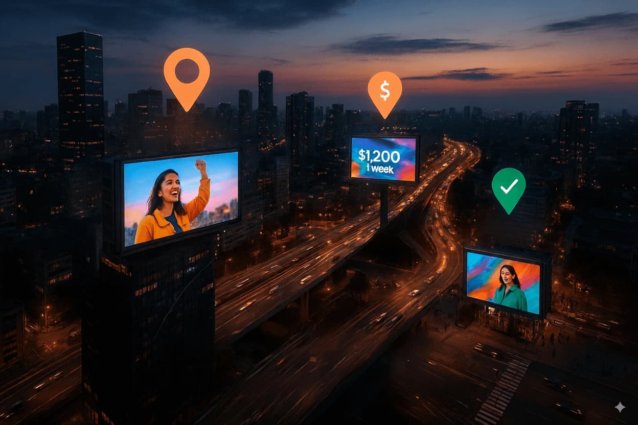 Digital billboards showing availability, pricing, and booking status